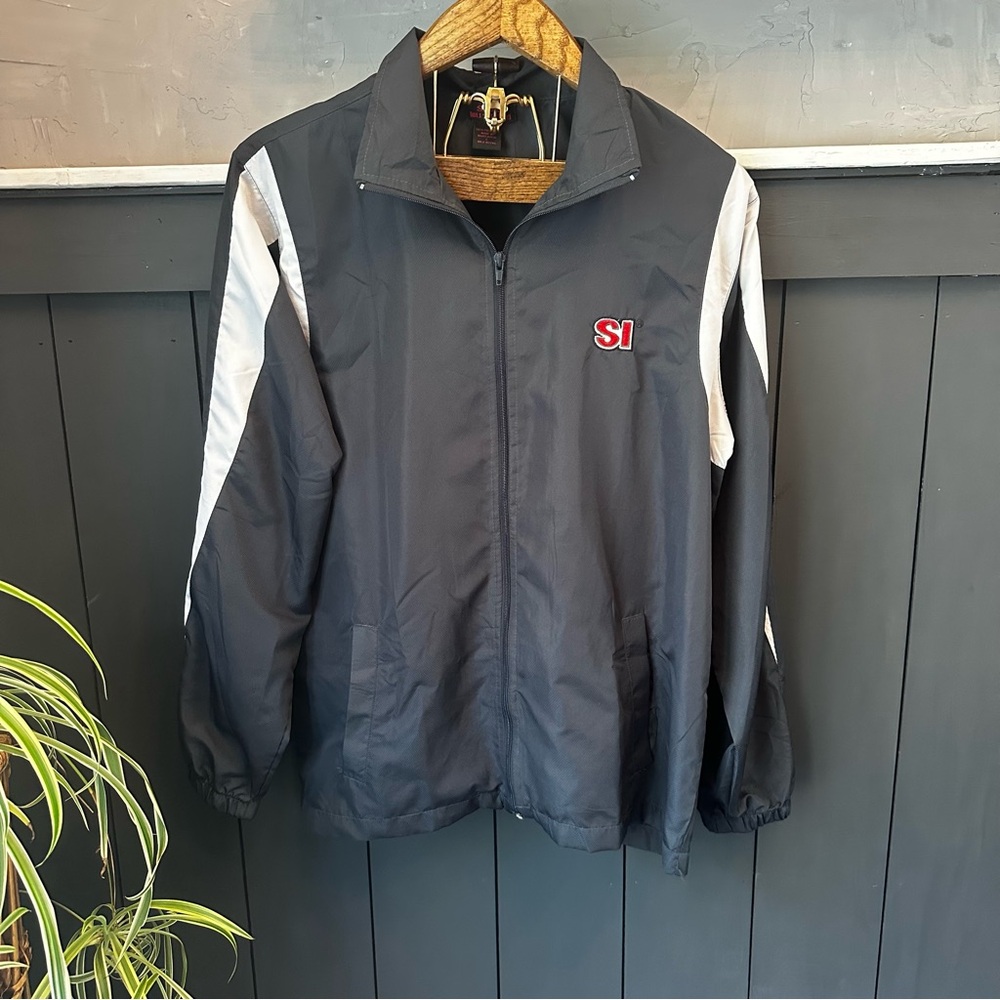 Sports Illustrated Windbreaker Track Suit Jacket Black Polyester Adult L Vintage